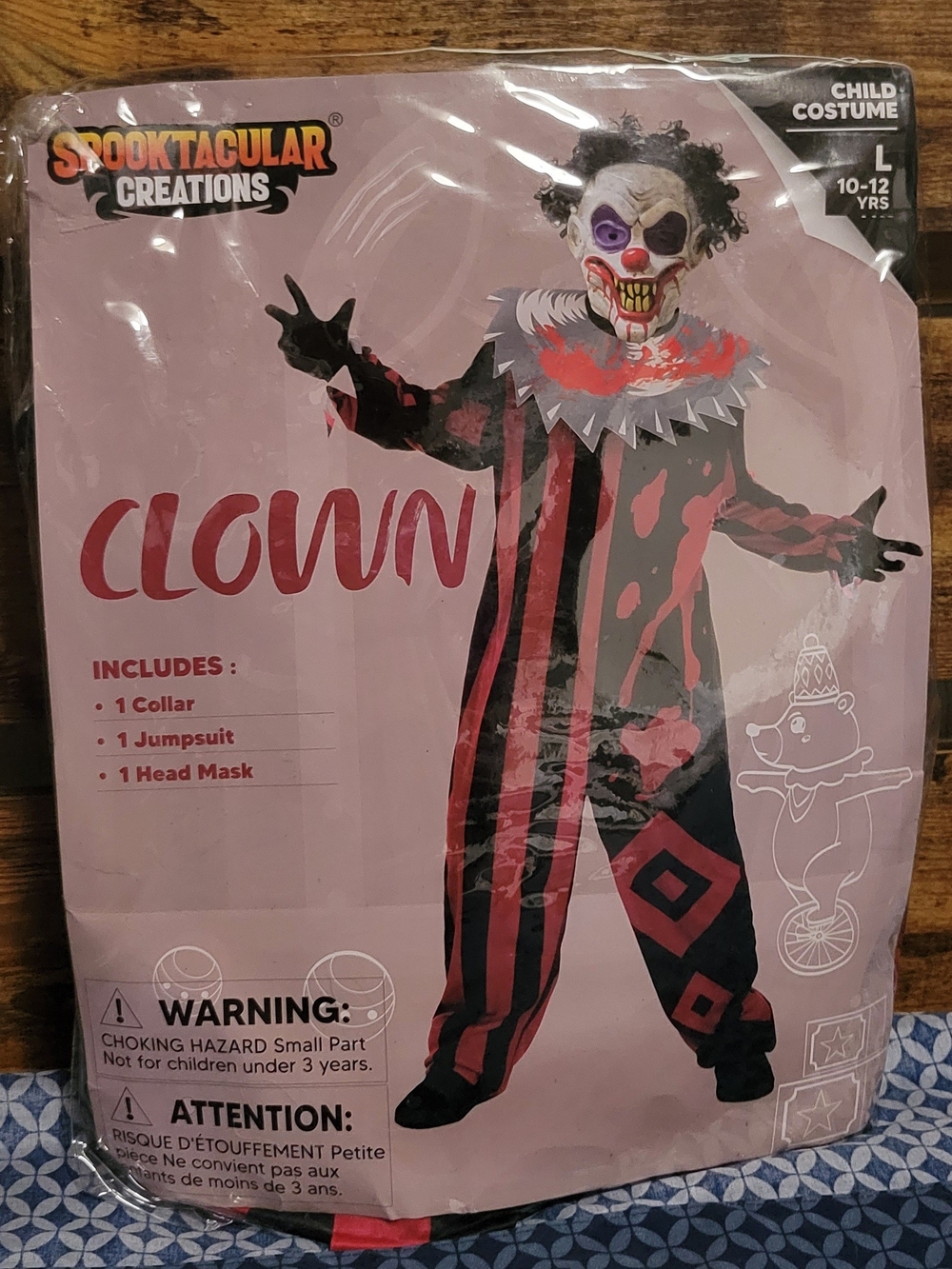Red & Black Clown Kids Costume - Includes Mask, Jumpsuit & Collar